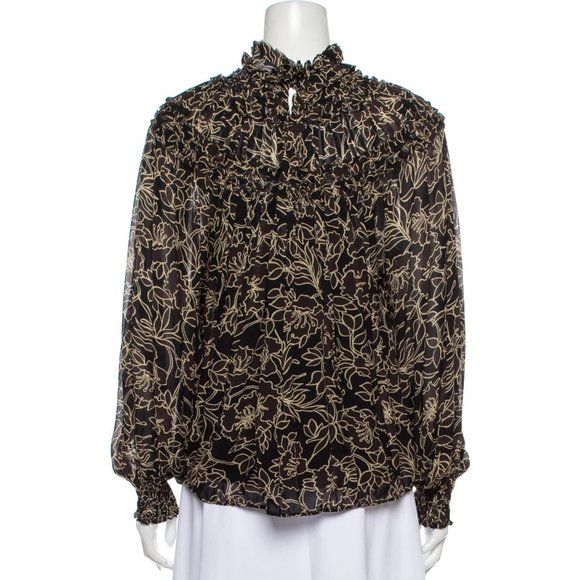 Nicholas Floral Neck Ruffle / Gathered Floral Long Sleeve Blouse - Picture 4 of 11